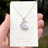 Moonstone textured crescent moon pendant