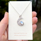 Moonstone textured crescent moon pendant