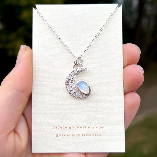 Moonstone textured crescent moon pendant