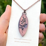 Leaves silhouette necklace, copper and labradorite