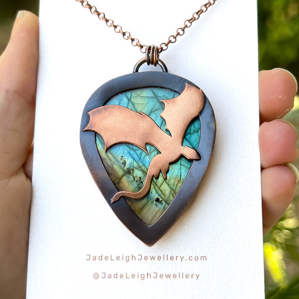 Copper labradorite dragon pendant