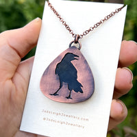 Raven / Crow spirit animal necklace, copper and labradorite