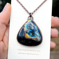 Raven / Crow spirit animal necklace, copper and labradorite