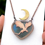 Copper labradorite dragon crescent moon pendant