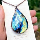 Cat silhouette necklace, labradorite and copper