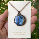 Dog paw print silhouette necklace, labradorite and copper
