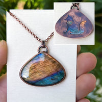 Fox silhouette necklace, labradorite and copper