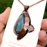 Wedge tailed eagle pendant, copper & labradorite