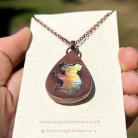 Koala silhouette necklace, labradorite and copper
