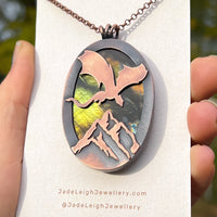 Copper labradorite dragon mountains pendant