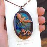 Copper labradorite dragon mountains pendant