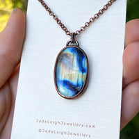 Stag silhouette necklace, labradorite and copper