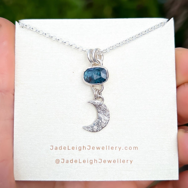 Teal kyanite moon necklace