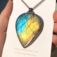 Copper labradorite dragon pendant