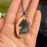 Wolf spirit animal necklace, copper and labradorite
