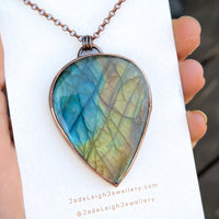 Copper labradorite dragon pendant