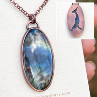 Whale totem spirit animal necklace, labradorite and copper