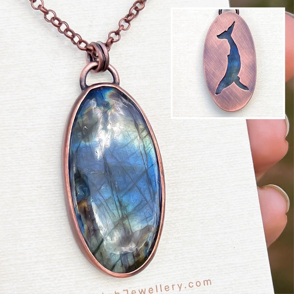 Whale totem spirit animal necklace, labradorite and copper