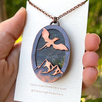 Copper labradorite dragon mountains pendant