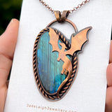 Copper labradorite dragon pendant