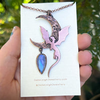 Copper dragon moon pendant with moonstone