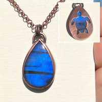 Turtle spirit animal necklace, copper and labradorite