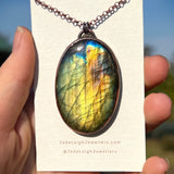 Copper labradorite dragon mountains pendant