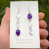 Amethyst asymmetrical moon earrings