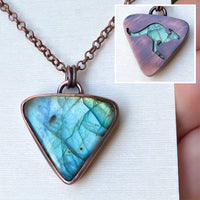 Kangaroo spirit animal necklace, copper and labradorite