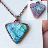 Kangaroo spirit animal necklace, copper and labradorite