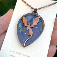 Copper labradorite dragon pendant