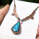 Wedge tailed eagle necklace, copper & labradorite