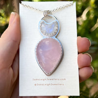 Crescent moonstone and rose quartz pendant