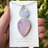 Crescent moonstone and rose quartz pendant