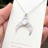 Moonstone textured crescent moon pendant