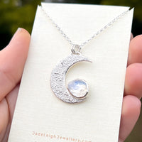 Moonstone textured crescent moon pendant