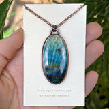 Cockatoo silhouette necklace, labradorite and copper