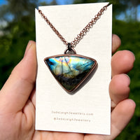 Whale tail totem spirit animal necklace, labradorite and copper