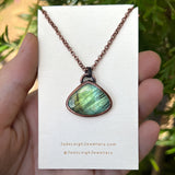 Bear silhouette necklace, labradorite and copper