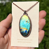 Cockatoo silhouette necklace, labradorite and copper