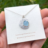 Aquamarine textured crescent moon pendant