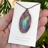 Cockatoo silhouette necklace, labradorite and copper