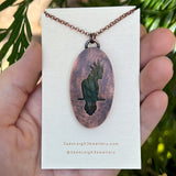 Cockatoo silhouette necklace, labradorite and copper