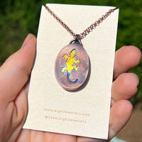 Gecko spirit animal necklace, copper and labradorite