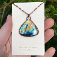 Elephant silhouette necklace, labradorite and copper