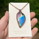 Dandelion wish silhouette necklace, copper and labradorite