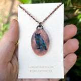 Owl spirit animal necklace, copper and labradorite
