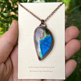 Dandelion wish silhouette necklace, copper and labradorite