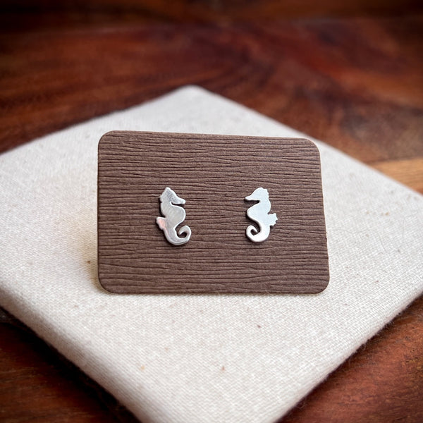 Seahorse stud earrings, sterling silver