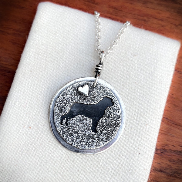 Rottweiler dog pendant, sterling silver